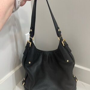Michael Kors Black Leather Shoulder Bag with Gold Accents